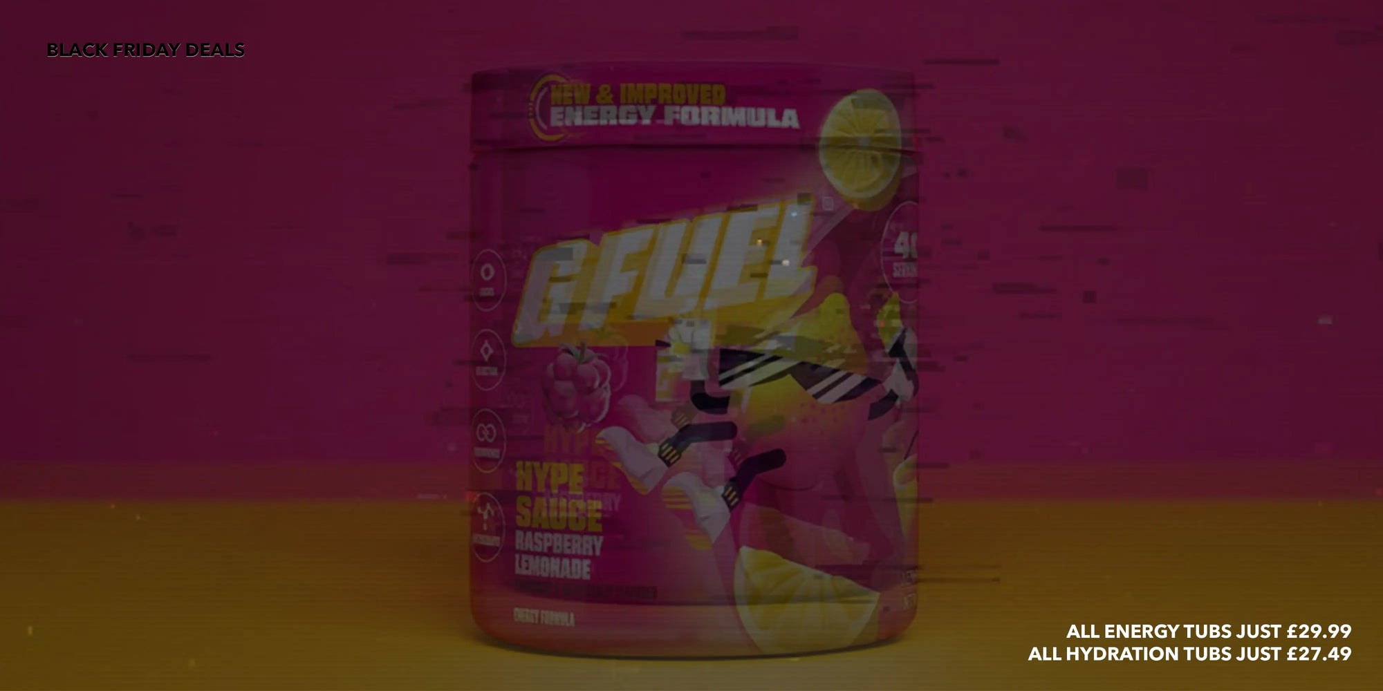Pink supplement package with text on a pink background