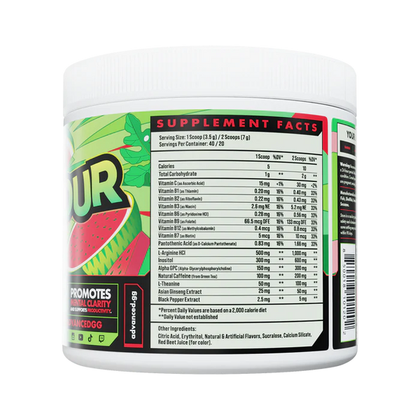 Supplement container with label showing supplement facts and branding on a white background