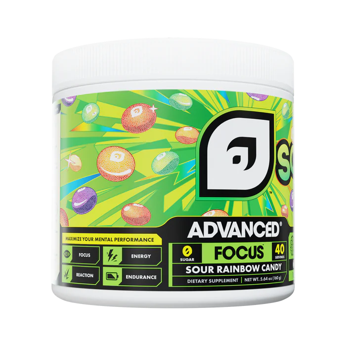 Dietary supplement container with colorful label on a white background