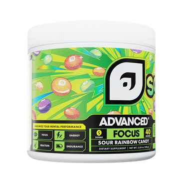 Dietary supplement container with colorful label on a white background