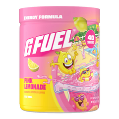 G Fuel Pink Lemonade energy formula container with cartoon characters on a white background